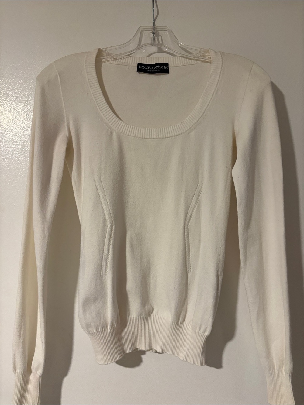 Dolce & Gabbana Cream Scoop Neck Knit Top